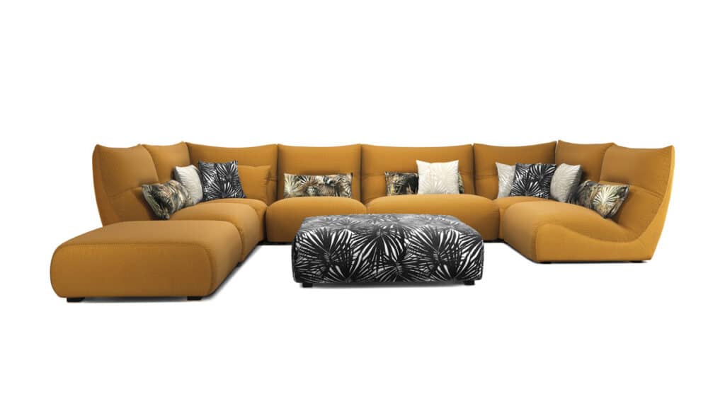 My Chic Résidence - Le design prend l’air et des couleurs ! Photo d'un canapé jaune Roche Bobois